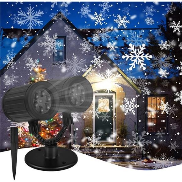 Christmas Projector Lights Outdoor, Double Head Snowflake Projector LED Lights - Picture 1 of 6